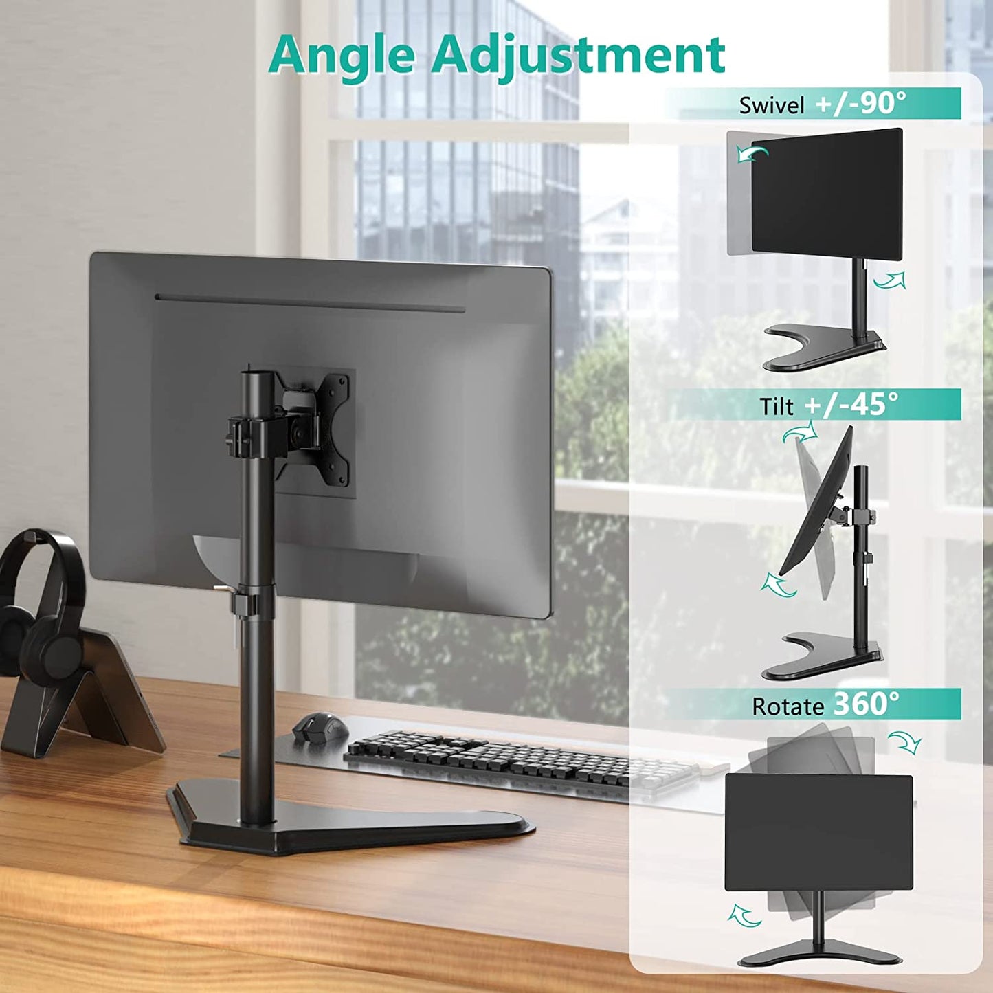 Adjustable Freestanding Monitor Stand for Screens up to 32 Inches, Compatible with HP, Acer, and LG Monitors, VESA Mounting Holes 75 to 100mm, Black