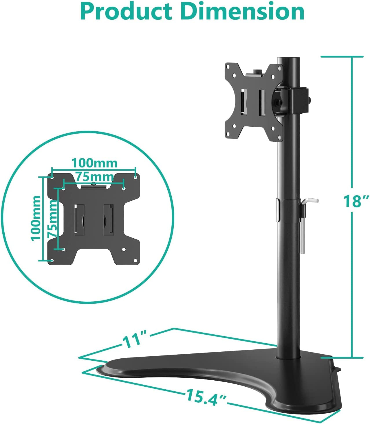 Adjustable Freestanding Monitor Stand for Screens up to 32 Inches, Compatible with HP, Acer, and LG Monitors, VESA Mounting Holes 75 to 100mm, Black