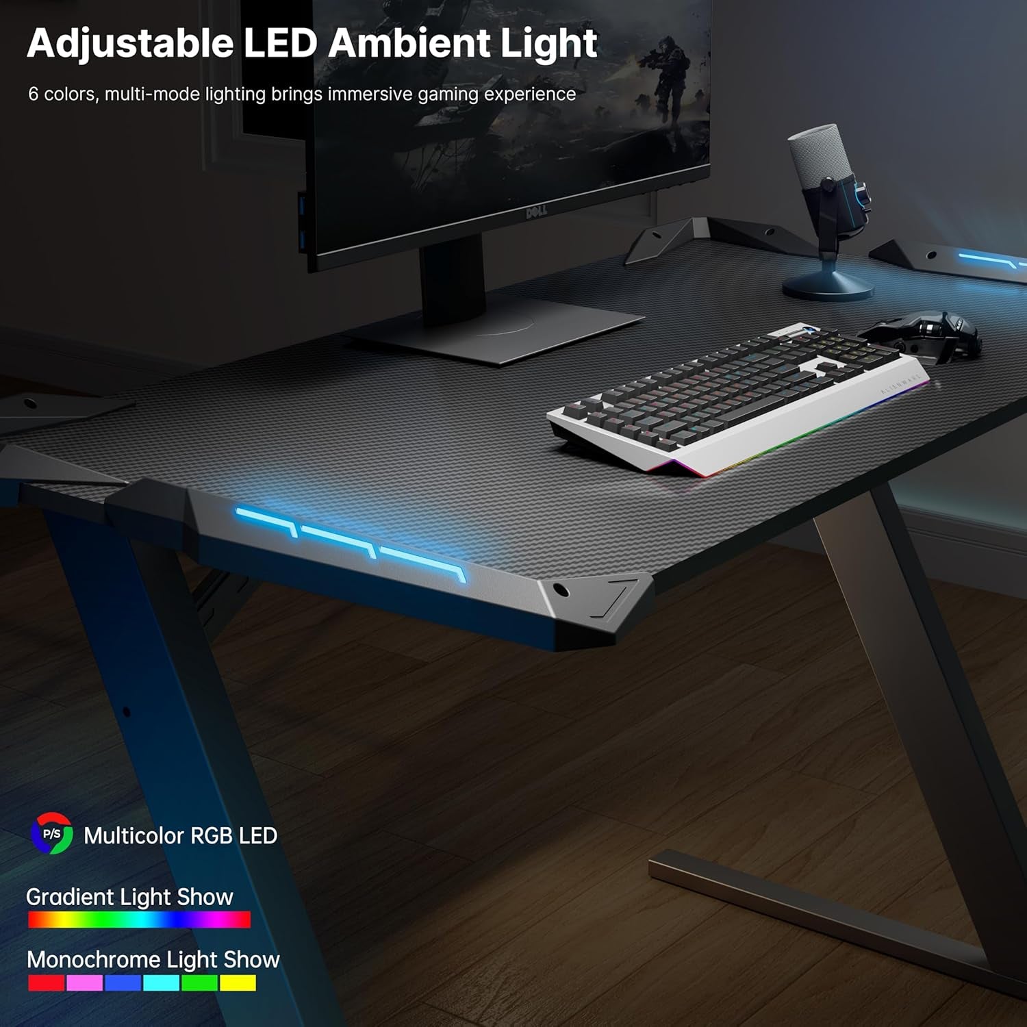 Gaming Desk with LED Lights Home Office RGB Table, Small Gaming Desk, Computer Table, Black