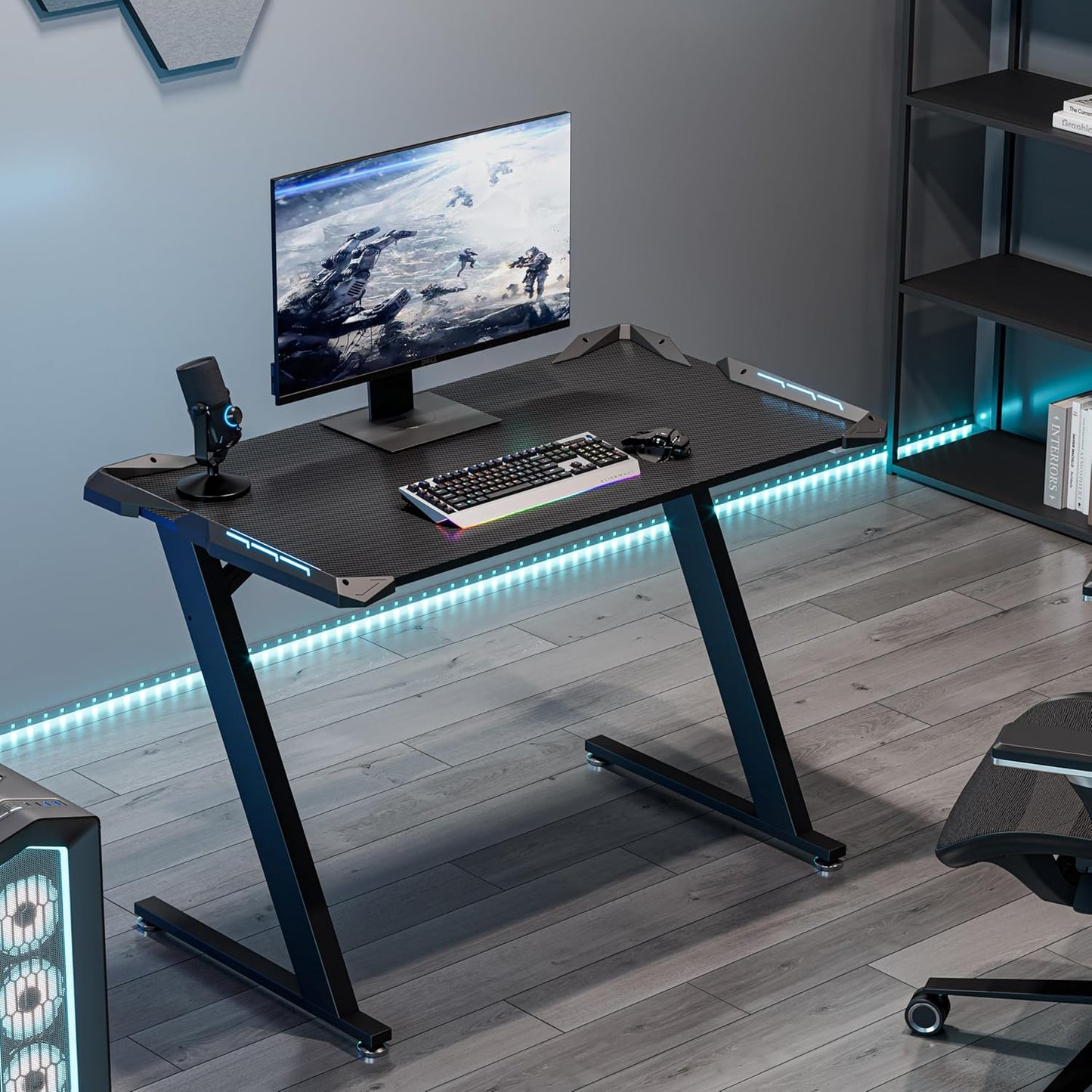 Gaming Desk with LED Lights Home Office RGB Table, Small Gaming Desk, Computer Table, Black